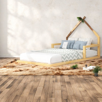 Lit simple en bois robuste avec tête de lit moderne