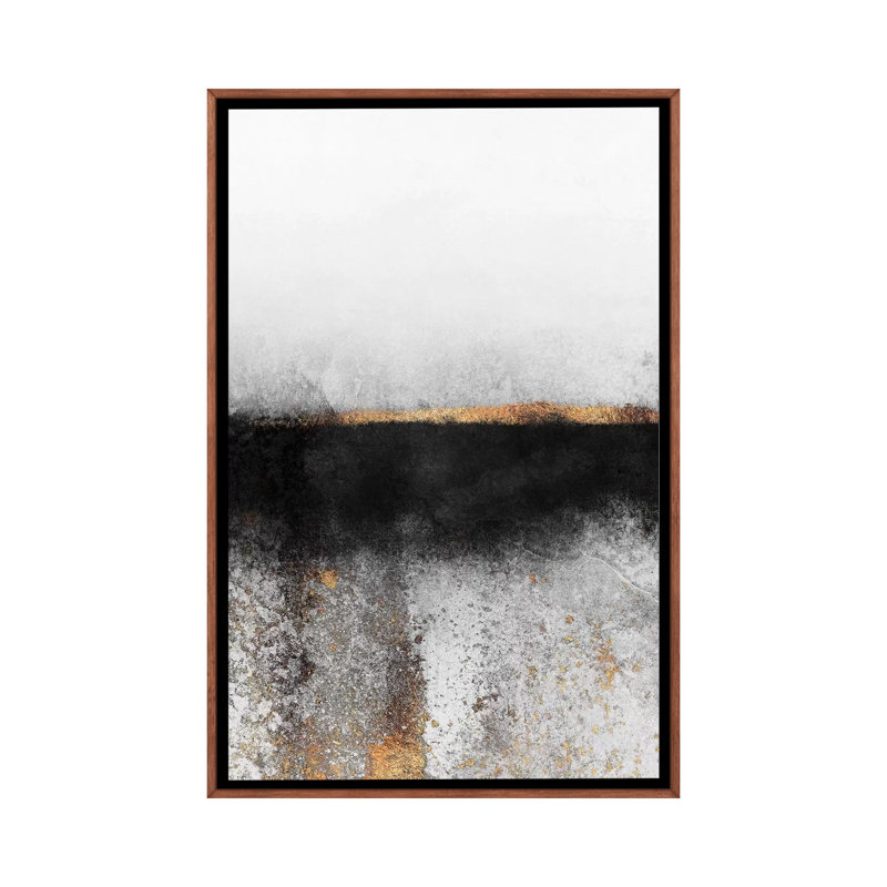 Suie et or par Elisabeth Fredriksson - reproduction d'art, Toile avec cadre en bois brun classique, Pas de tapis