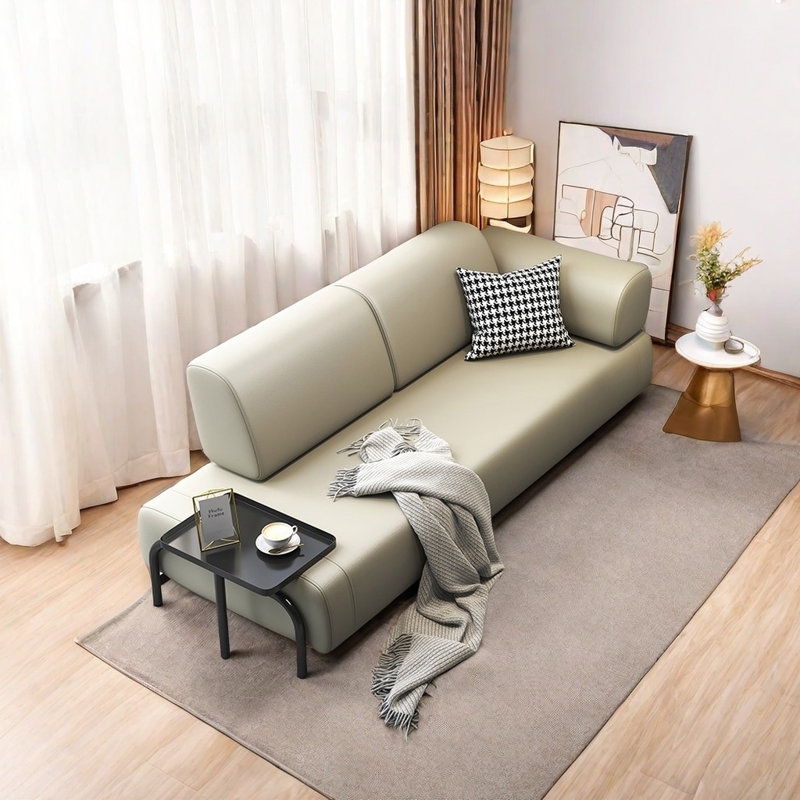 Chaise longue en cuir Cat Claw avec table d'appoint, Orienté à droite, Noir, noir, noir, noir, Gris clair