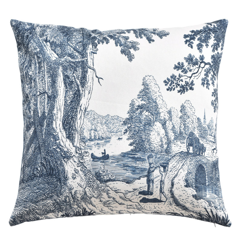 Coussin en toile Reverie - indigo et ivoire - 24 po x 24 po, Indigo, ivoire, 24 po x 24 po