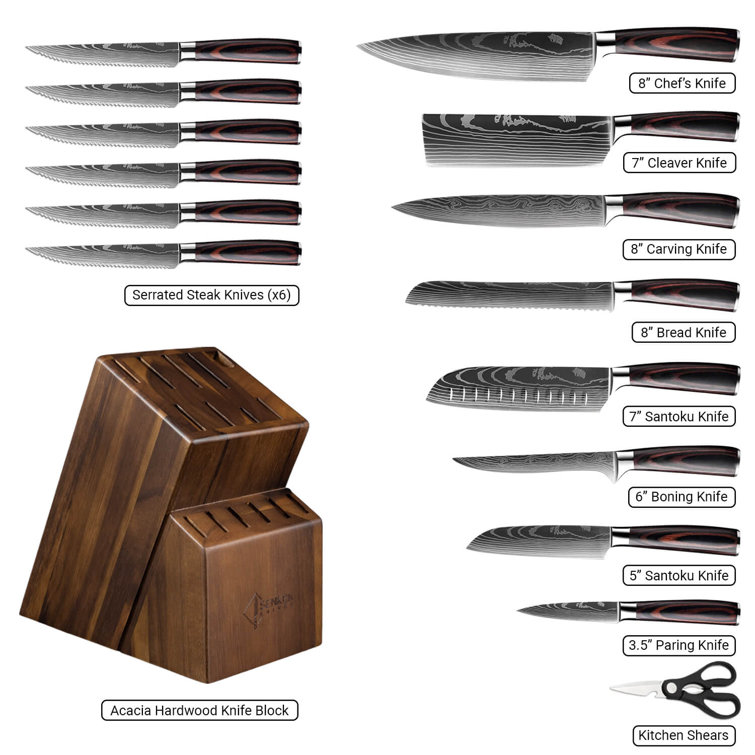 SENKEN 16-Piece Acacia Wood Imperial Collection Knife Block Set Japanese  Chef's
