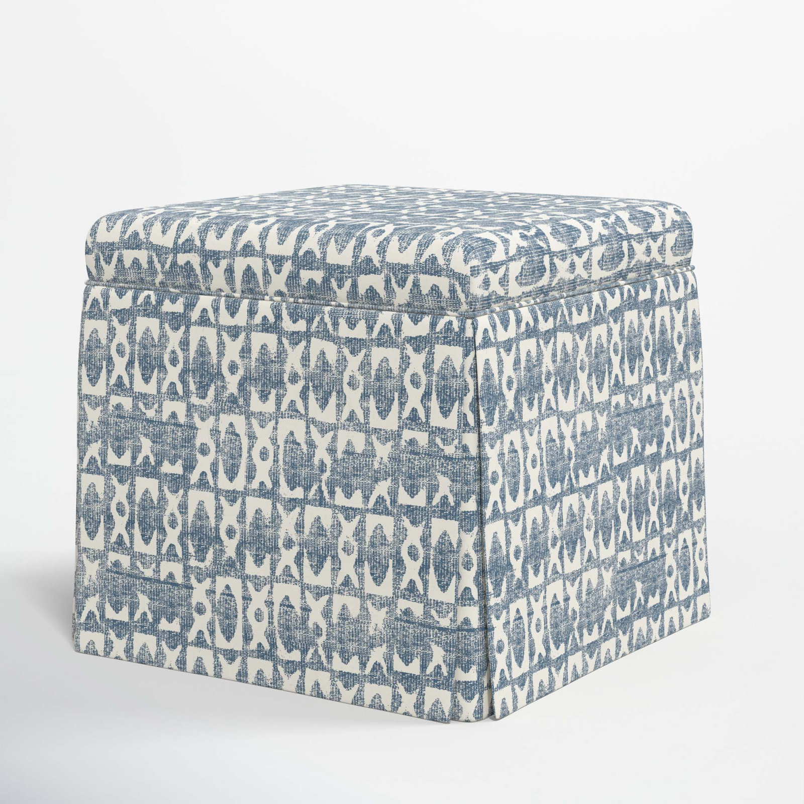 Jebb 20" Cotton Ottoman, Texture Block Blue