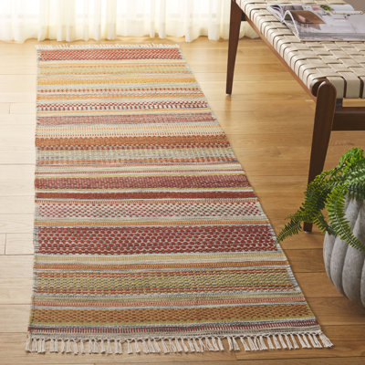 Tapis rayé beige en laine / coton Basler Kilim