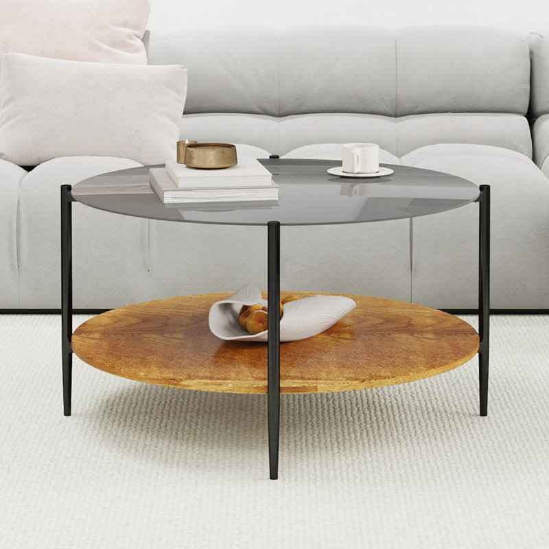 Table basse ronde de salon, Transparent/noir