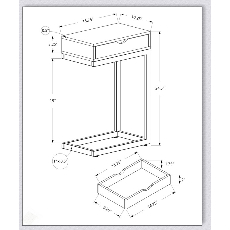 Table de bout contemporaine en forme de C avec tiroir de rangement, parfaite pour le salon et la chambre à coucher, élégante et fonctionnelle.