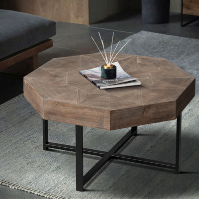Table basse octogonale en bois avec patchwork de style campagnard 30 pouces
