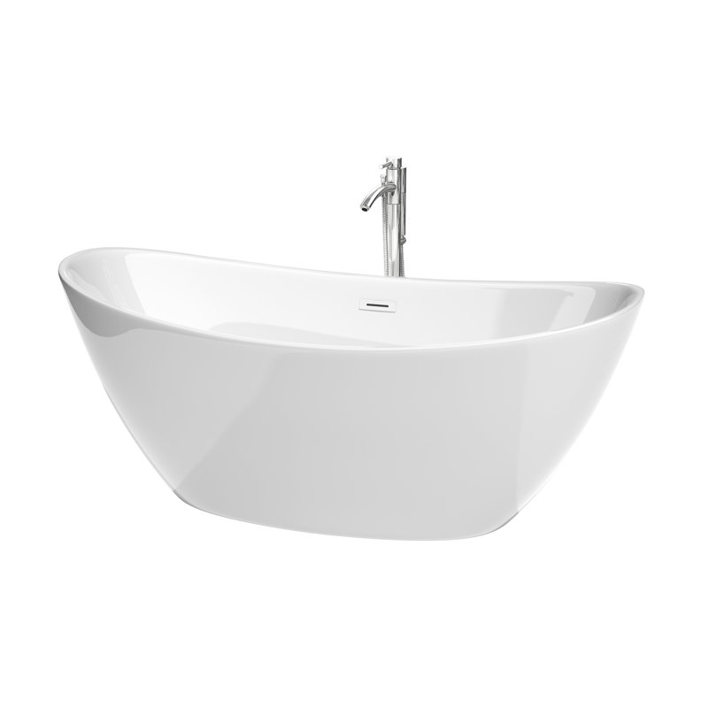 Dorrit 66" x 32" Freestanding Soaking Acrylic Bathtub with Faucet, Polished Chrome