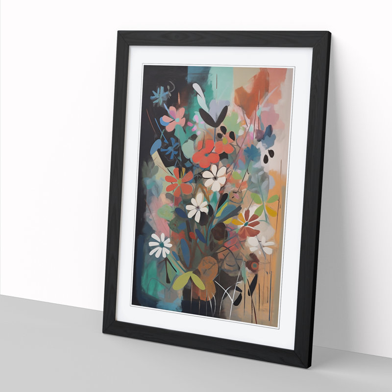 FRM-V0523-854X Flowers Bauhaus Vol.1 - Single Picture Frame Print, Black Framed, 64cm H x 46cm W x 2cm D