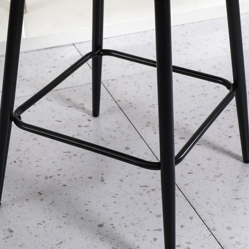 Tabourets de comptoir de 2 tabourets en métal revêtus de lin noir d'une hauteur de 25,6 po pour un coin cuisine moderne, Noir