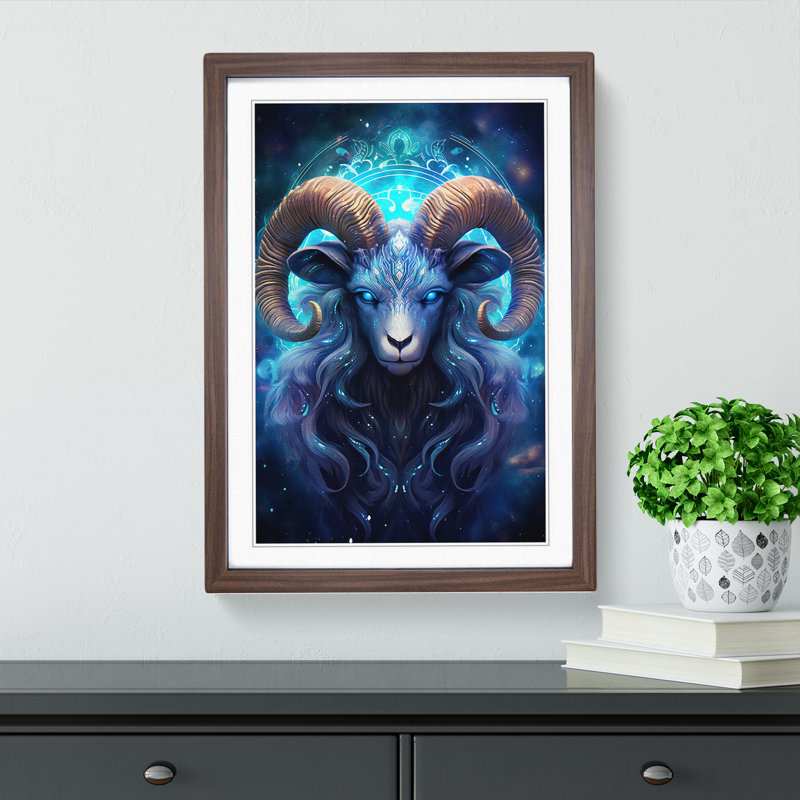 Capricorn Zodiac Digital - Single Picture Frame Print on Wood, Walnut , 46cm H x 34cm W x 2cm D
