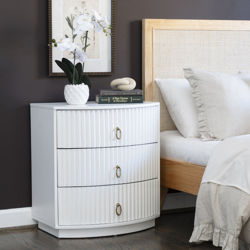 Chantel 3 Drawer Nightstand White, White