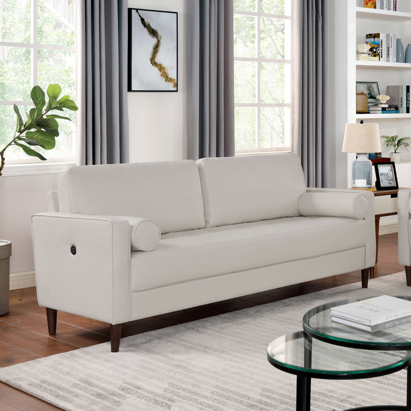 Caprina Faux Leather Sofa, Ivory, 33.5" H x 75.5" W x 31" D 