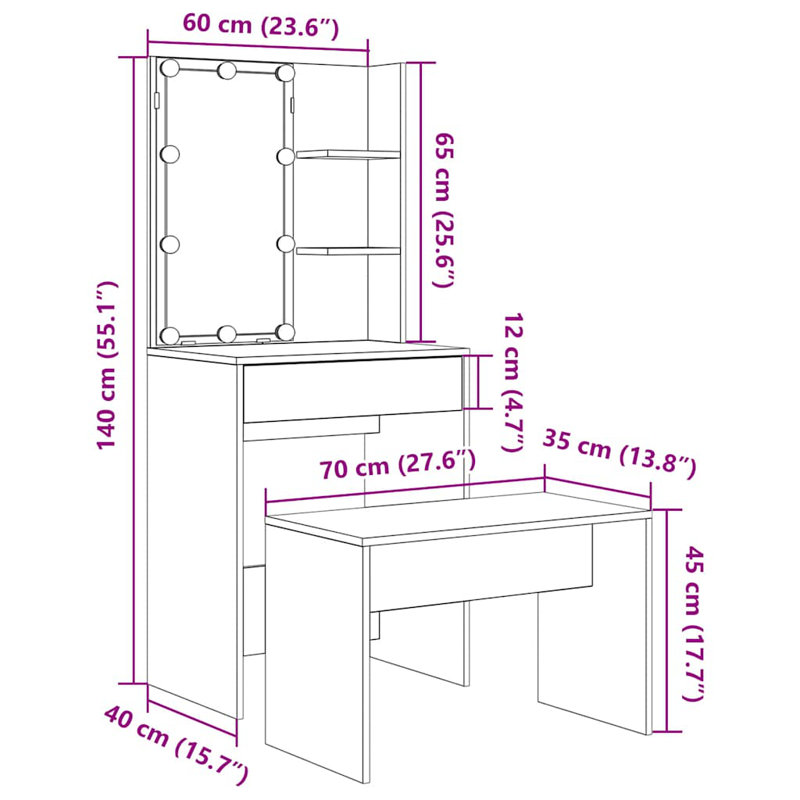 Steina Dressing Table with Mirror, artisan oak