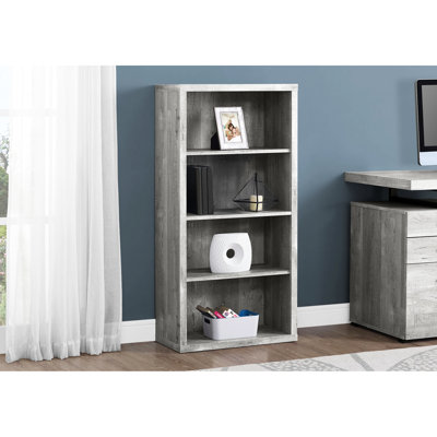 5 Tier Bookcase In Grey, Modern Industrial Look, Spacious Office Storage For