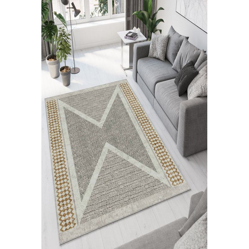 Stylish Area Rug (2.6 x 4.0 ft), Beige, Gold & Black | 100% Polyester, 650 g/m², 0.2 in Pile Height | Antibacterial, Eco-Friendly, Non-Slip PVC Dot Underside | Machine Washable, Perfect for Living Room & Bedroom Decor