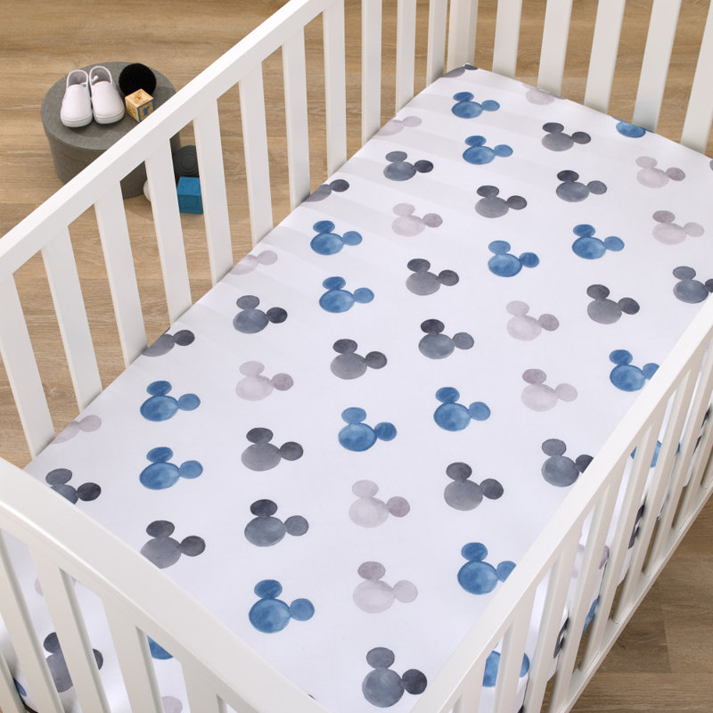 Drap-housse pour lit de bébé Nojo Disney MickeyMouse, Bleu / Noir / Gris