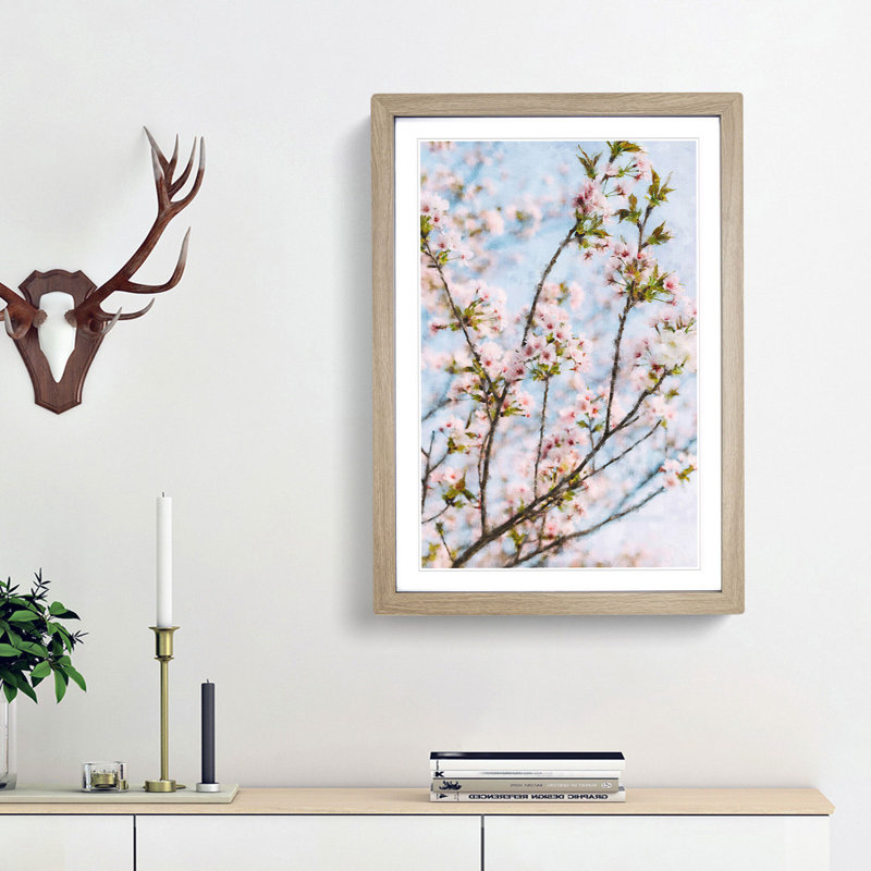 Cherry Blossom Tree - Picture Frame Graphic Art Print, Oak Framed, 33cm H x 24cm W x 2cm D