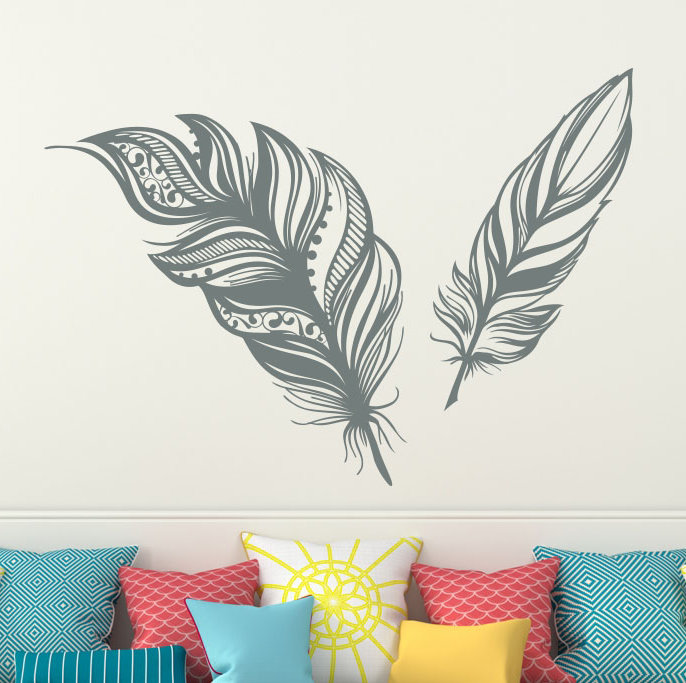 Adhésif décoratif plumes, H 22 po x l 31 po, Brun clair