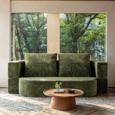78.7" Full Size Floor Sofa, Folding Queen Sleeper Couch, Futon Loveseat Sofa, Plush Corduroy Foam-Filled Sleeper Couch Bed, Fold Mattress Bed For Living Room, Guest Use, Office, Apartment,Green