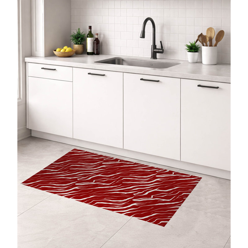 Tapis de cuisine à profil bas Lush Cracks, Rectangle 3' x 5', Canneberge à rayures rouges