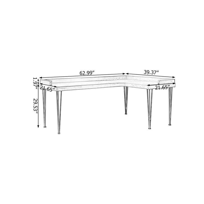 62.99"Walnut L-Shaped Solid Wood desk, Retour à droite, H 29,53 po x l 62,99 po x P 39,37 po