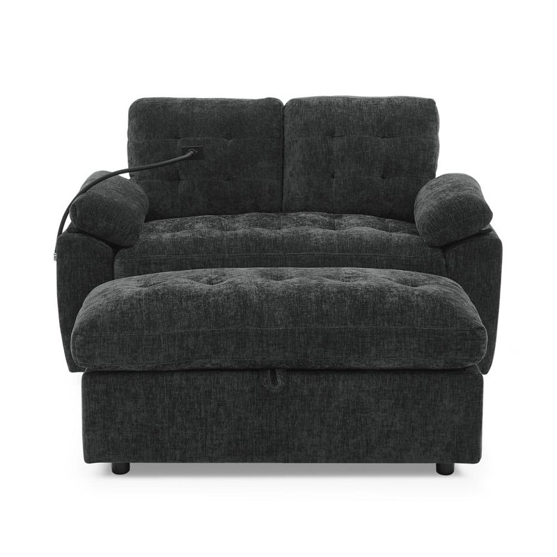 Canapé double inclinable avec repose-pieds de rangement assorti, Black