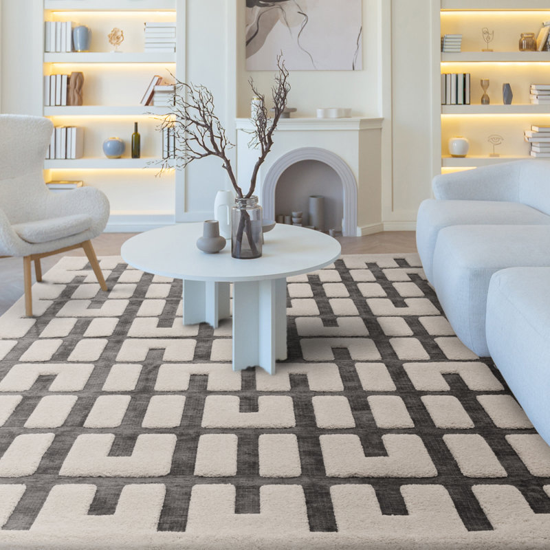 Liubovi Geometric Ivory / Charcoal Area Rug, Rectangle 120 x 170cm