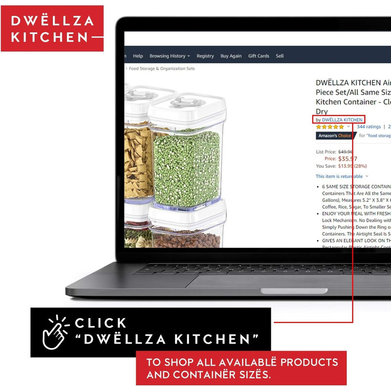 Dwellza Kitchen Airtight Food Storage Containers 1L 6 Piece Set, Clear/White