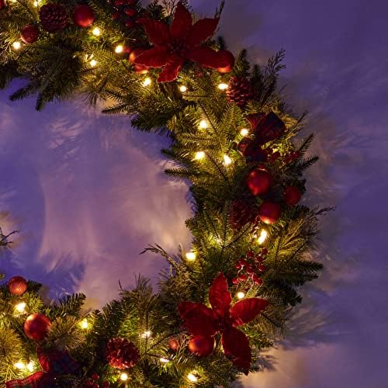 Guirlande de Noël pré-éclairée de 9 pi avec 9 lumières, décoration de fêtes, escalier de cheminée intérieur et extérieur