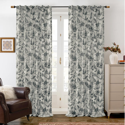 Rideaux en lin 100% occultant pour chambre à coucher à double couche de style campagnard de style champêtre rétro avec imprimé thermique et doublure insonorisée au dossier du salon 2 panneaux