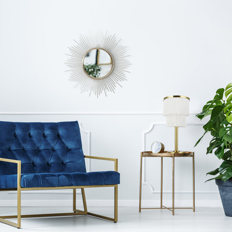 17.88"H Eparama Polished Metal Accent Lamp With Cream Fringe Shade