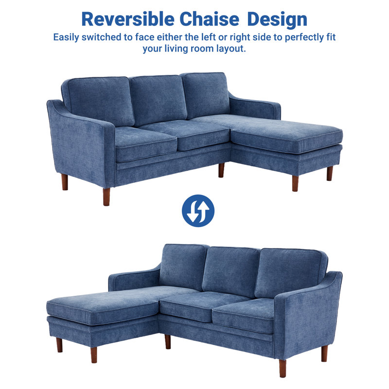Azriah 2-Piece Reversible Sectional, Blue Chenille