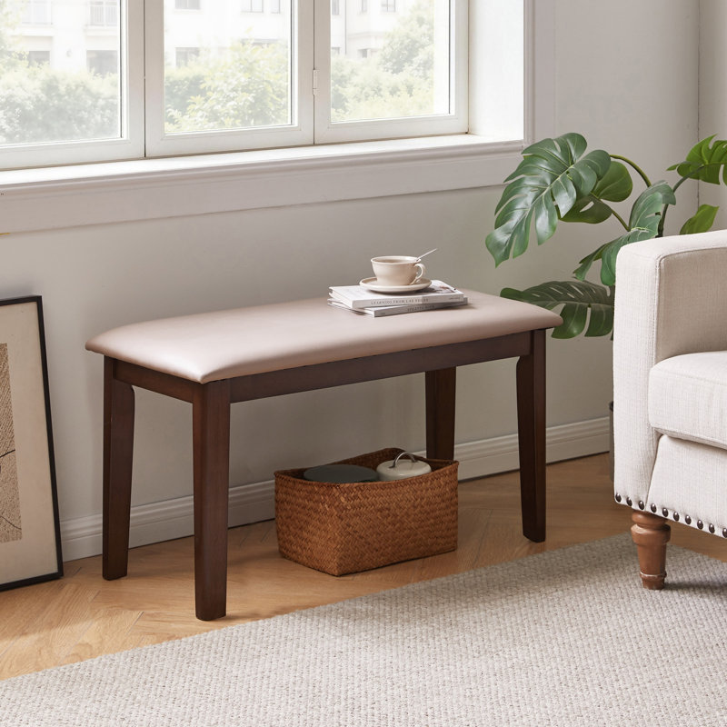 Banc de salle à manger en bois massif avec coussin en tissu gris Tech, tabouret d'entrée de ferme pour chambre à coucher et salon