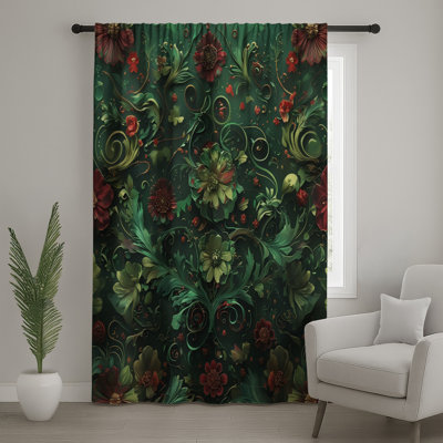 Rideaux de fenêtre à motif floral rouge, voilages et voilages à motif floral - 1 panneau