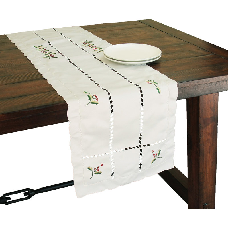 Holly Berry Rectangle Christmas Polyester Table Runner, 15" x 90" 