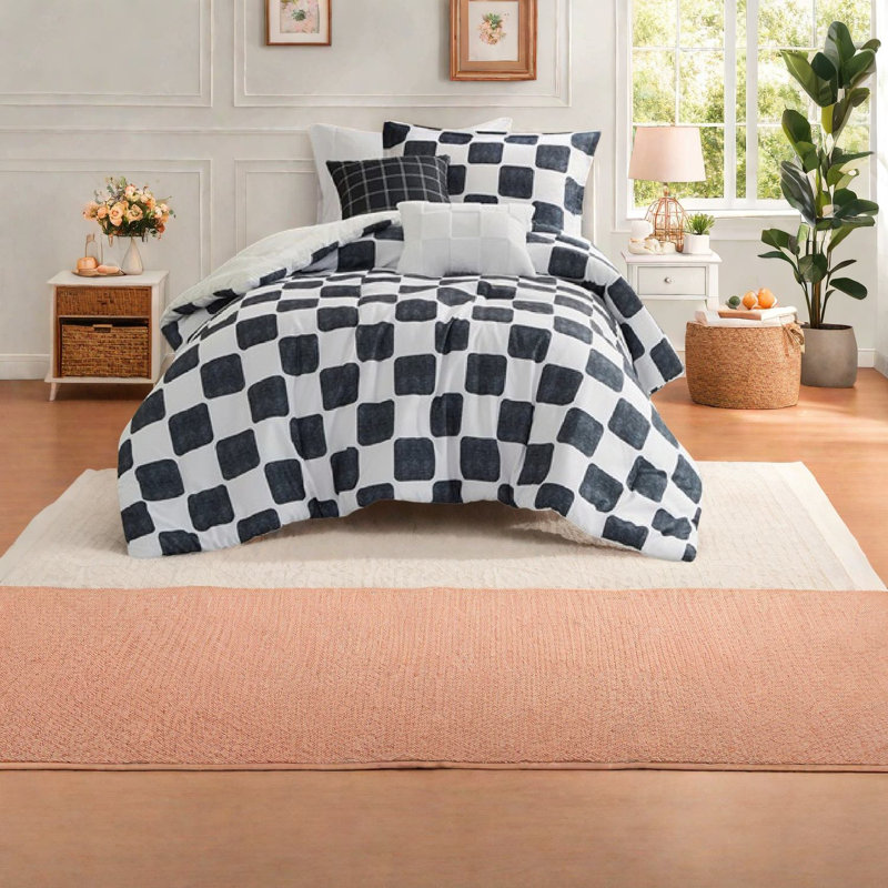 Ensemble d'édredon à carreaux de qualité supérieure, microfibre de polyester, essentiel pour chambre à coucher moderne