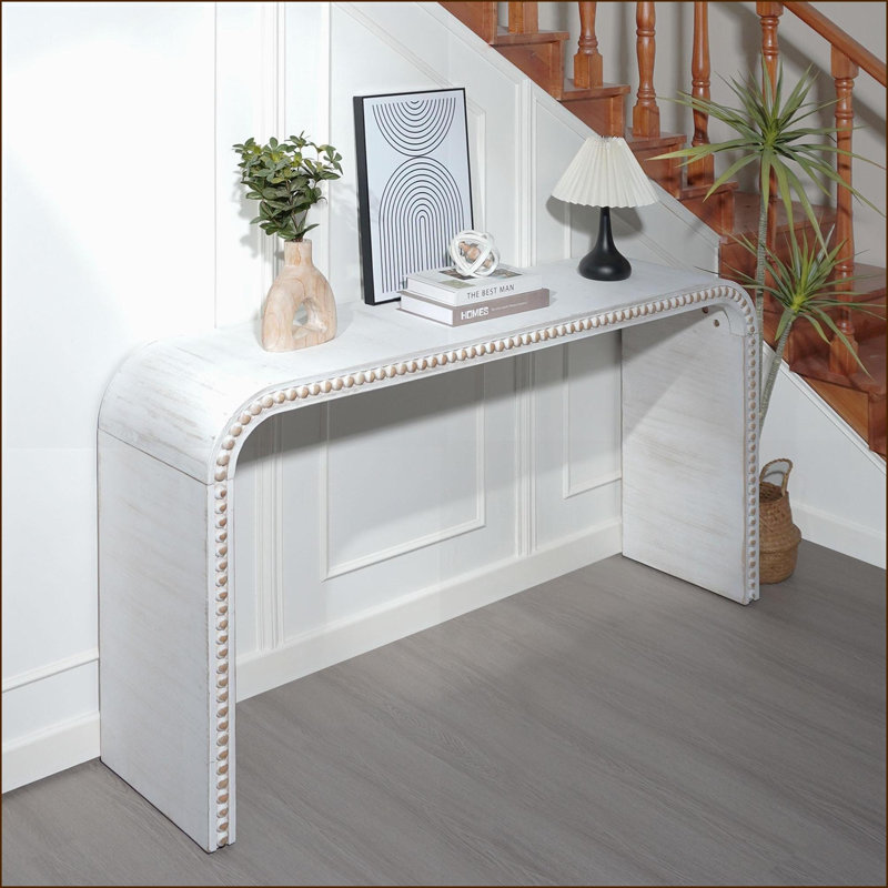 Table basse courbée délavée blanche perlée, peu encombrante pour le salon et l'entrée, Blanc