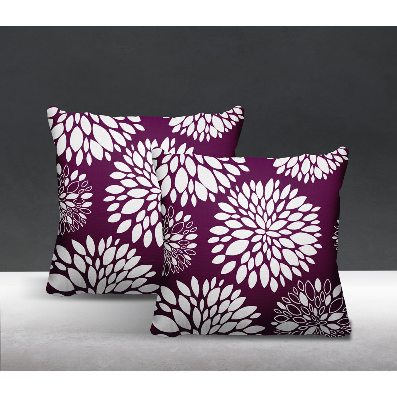 Floral Outdoor Reversible Throw Pillow, 17W" x 17H", Purple