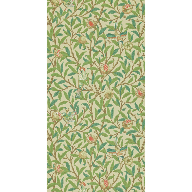 Bird & Pomegranate Wallpaper, Bayleaf/Cream
