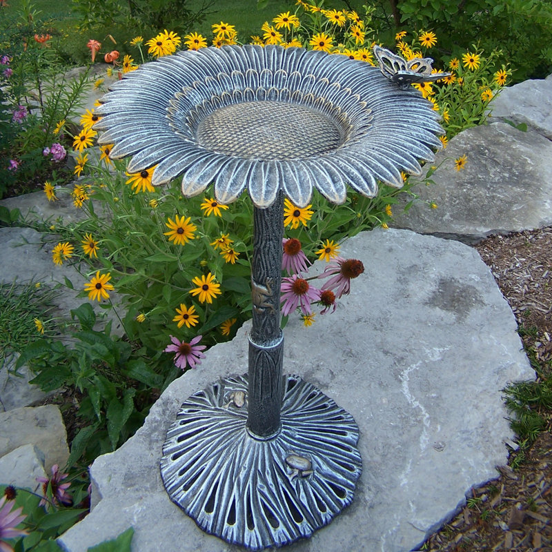 Wensley Metal Pedestal Birdbath, Antique Pewter