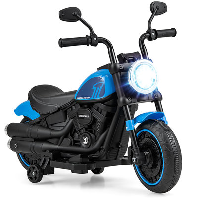 Topbuy 6v Kids Ride On Motorcycle With Training Wheels Electric Battery Powered Off-road Motorbike With Headlight & Music