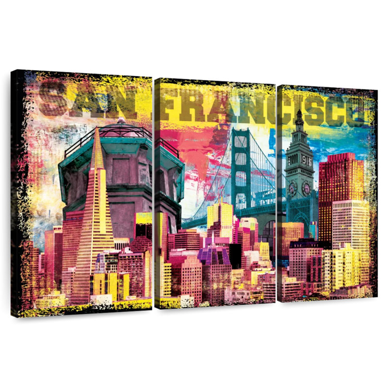 Rorry Iconic San Francisco Landmarks Grunge, 32" H x 50" W