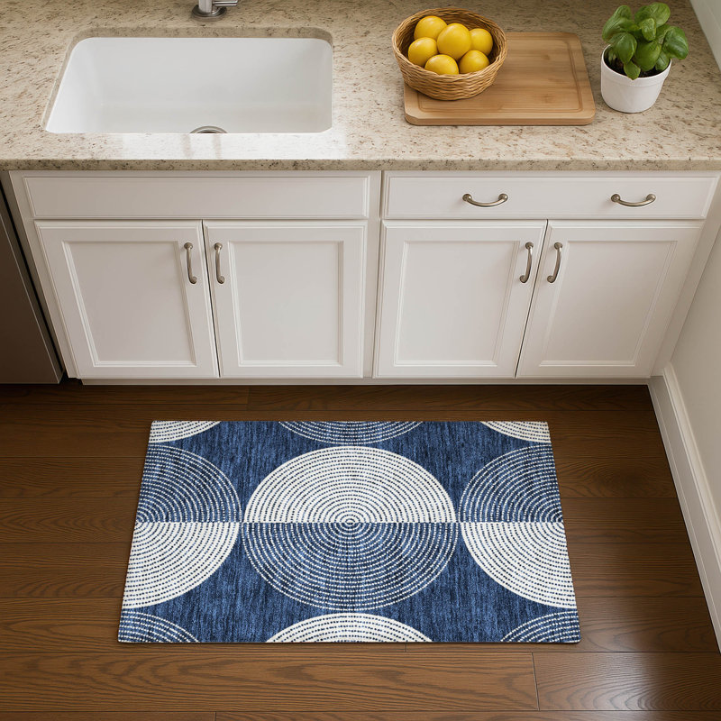 Premium Machine Washable Mayfield AMF2275 Geometric Rug, 1'8" x 2'6", Navy