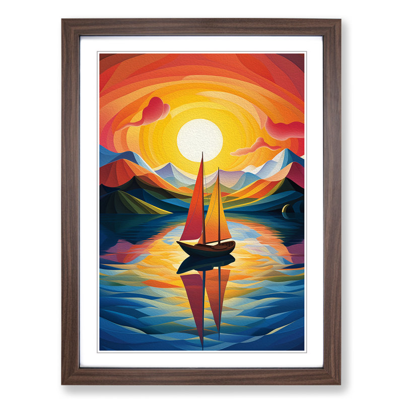 Boat on a Lake Orphism Art - Framed Print, Walnut, 46cm H x 34cm W x 2cm D