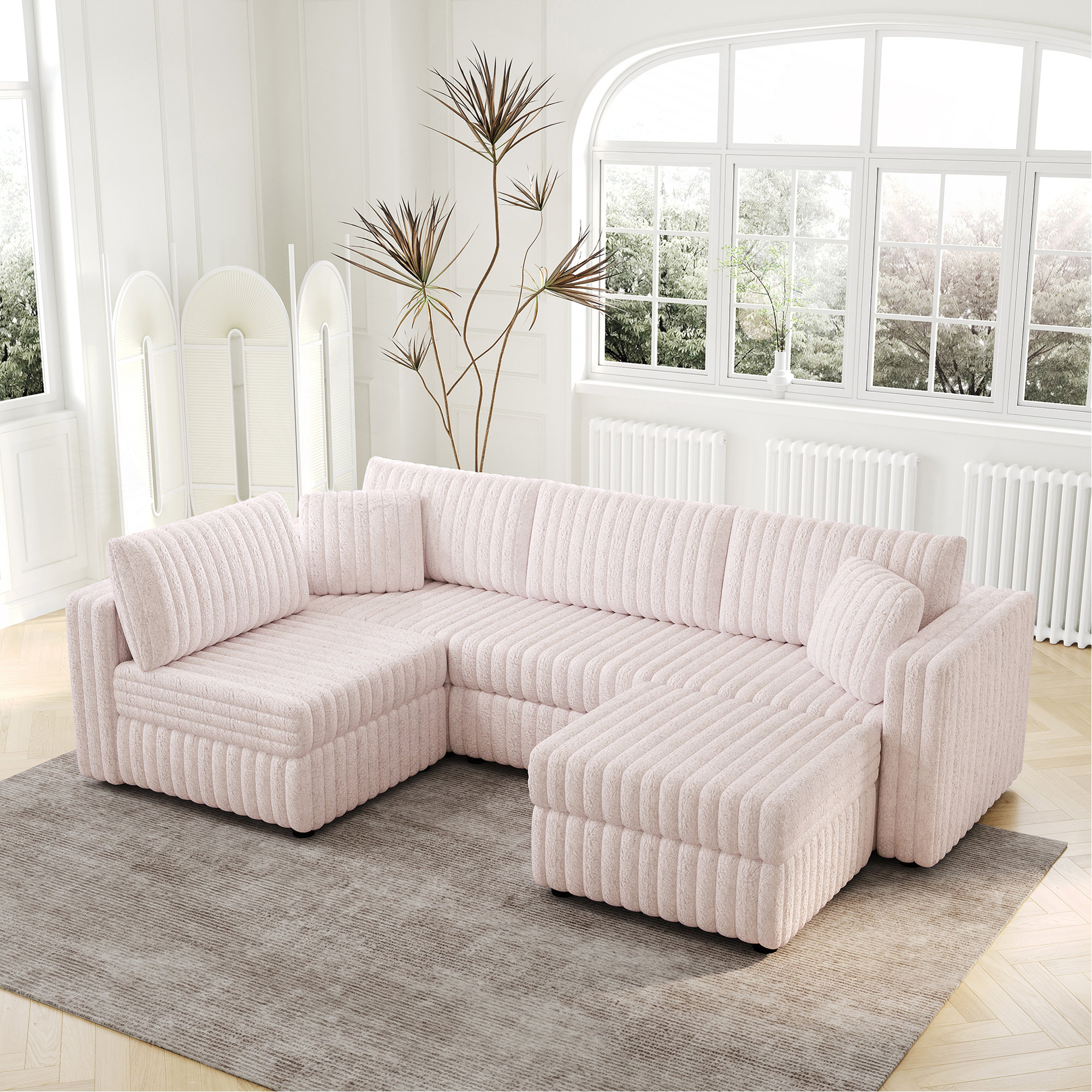Mercer41 106.3" Soft U-Shaped 4-Person Sofa. Matches 30.7" Ottoman With ...
