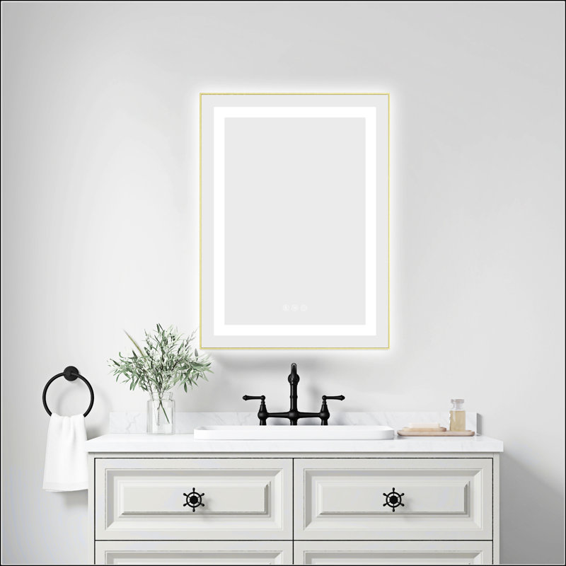 Miroir de salle de bain à DEL avec des fonctions multiples et un design exquis, 28 po x 72 po, Métal industriel cendré