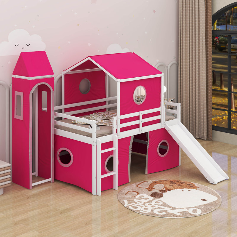 Lit mezzanine double avec tour, Rose