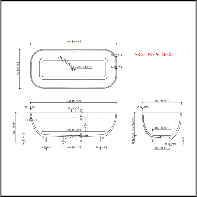 65" Solid Surface Soaking Bathtub