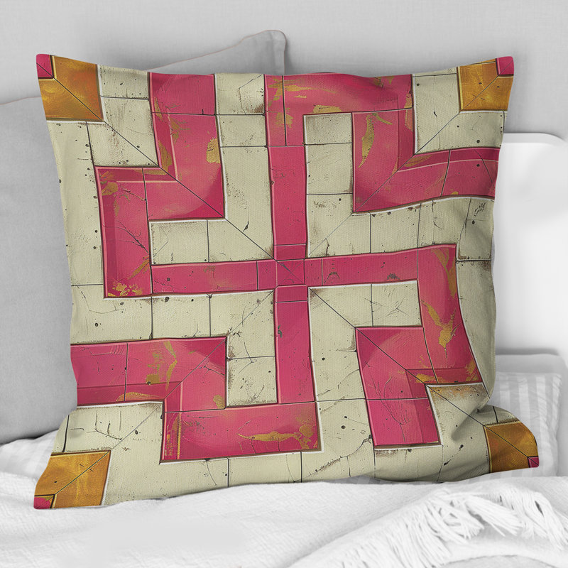 Coussin rose et beige Midcentury Maze II - Midcentury, H 16 po x l 16 po
