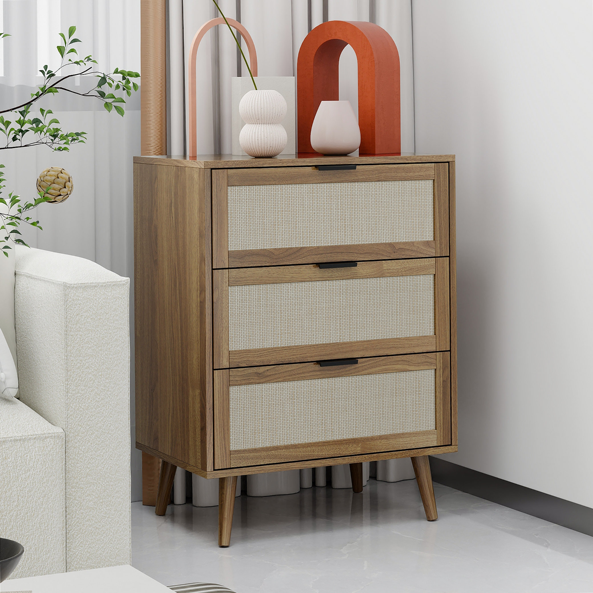 Somdot Table de chevet avec 3 tiroirs, petite commode pour chambre à coucher, table de nuit, table d'appoint avec bacs en tissu pour placard de chambre, dortoir, chambre d'enfant, gris charbon